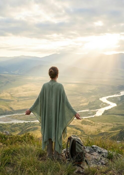 Person overlooking a vast landscape at sunrise, symbolizing the freedom, clarity, and new possibilities gained from working with a Life Change Coach.